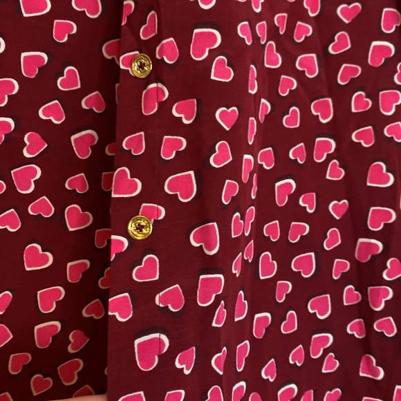 C. WONDER 100% Silk Heart Print Collared Button Down Blouse, Size XS - Picture 5 of 6